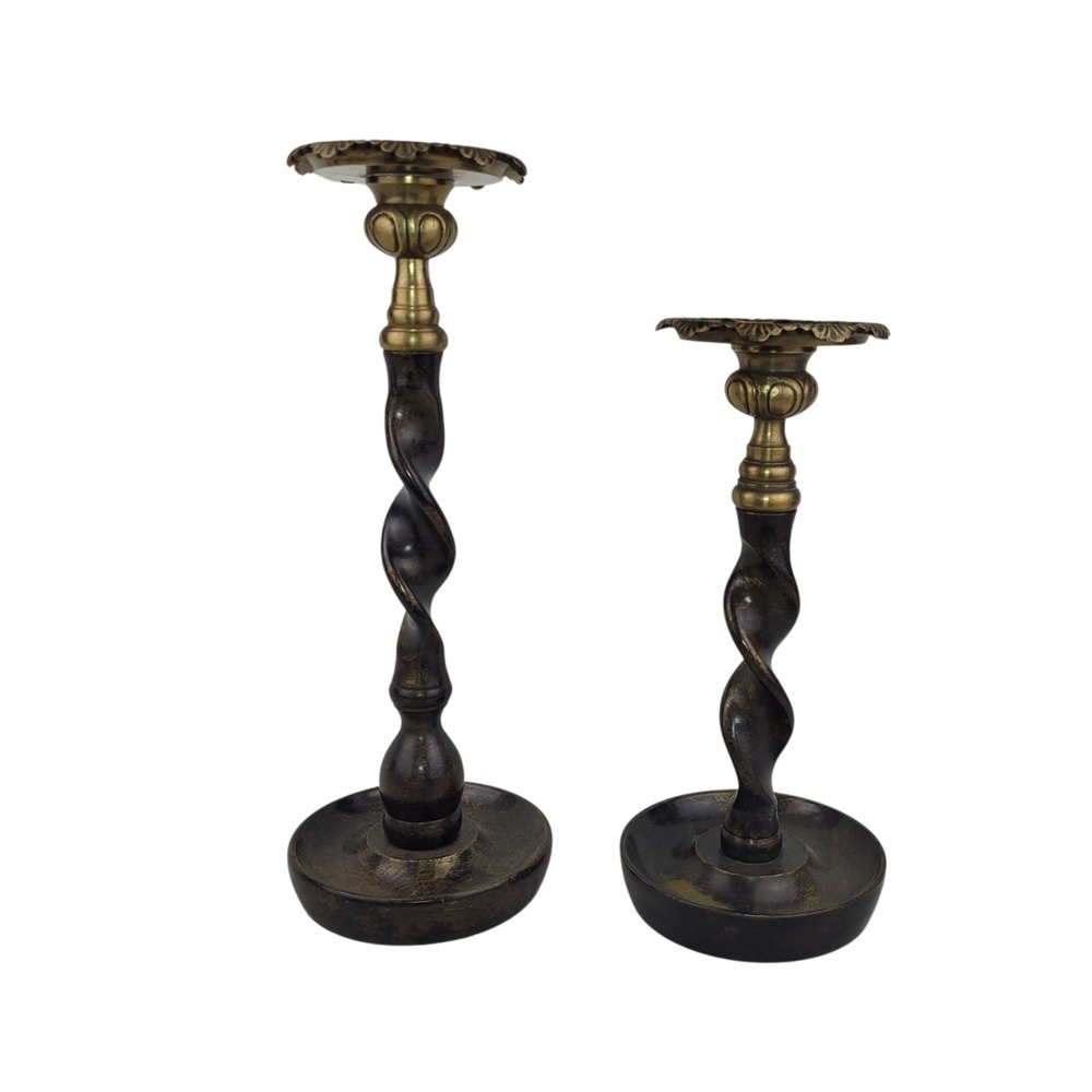 Vintage Maitland Smith Barley Twist Bronze and Brass‎ Candlestick Holders Set 2